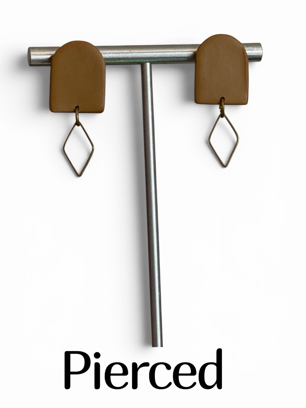 DAISY LANE STUDIO Minimalist Geometric Mocha Tan & Metal Dangle Pierced Earrings